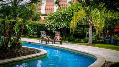Women near lazy river